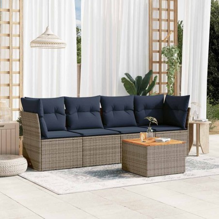 Salon de jardin 5 pcs avec coussins gris résine tressée 