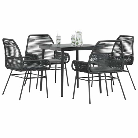 Ensemble à manger de jardin et coussins 5 pcs noir rotin verre 