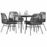 Ensemble à manger de jardin et coussins 5 pcs noir rotin verre 