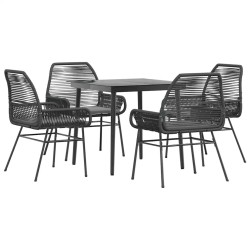 Ensemble à manger de jardin et coussins 5 pcs noir rotin verre 