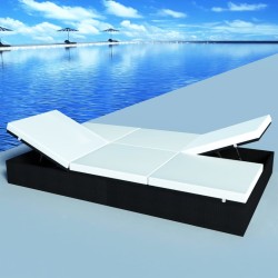 Chaise longue double avec coussin Résine tressée Noir 