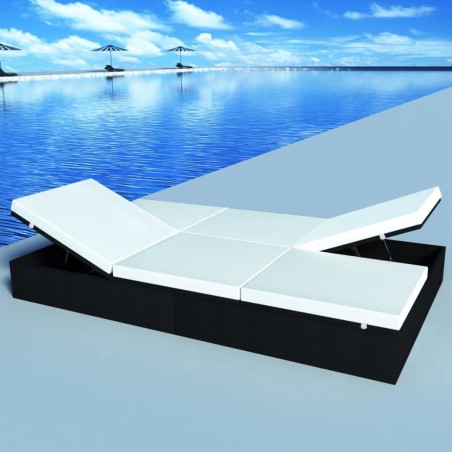 Chaise longue double avec coussin Résine tressée Noir 