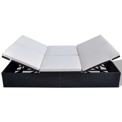 Chaise longue double avec coussin Résine tressée Noir 