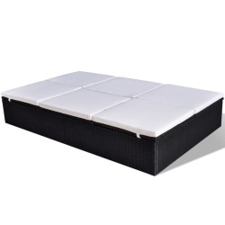 Chaise longue double avec coussin Résine tressée Noir 