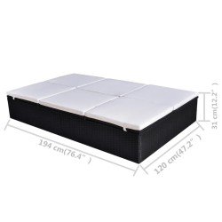 Chaise longue double avec coussin Résine tressée Noir 