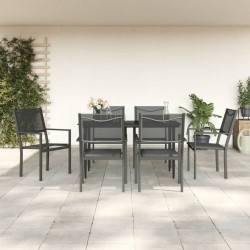 Ensemble à manger de jardin 7 pcs noir textilène et acier 