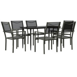 Ensemble à manger de jardin 7 pcs noir textilène et acier 