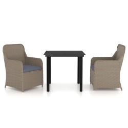 Ensemble à manger de jardin avec coussins 3 pcs marron 