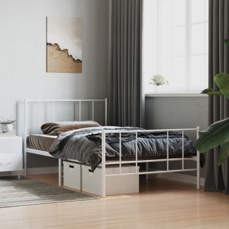 Cadre de lit métal sans matelas et pied de lit blanc 107x203 cm 