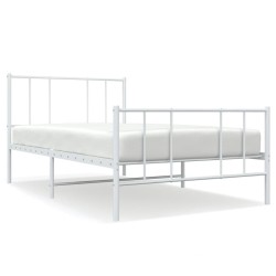 Cadre de lit métal sans matelas et pied de lit blanc 107x203 cm 