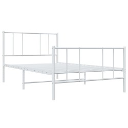 Cadre de lit métal sans matelas et pied de lit blanc 107x203 cm 