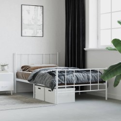 Cadre de lit métal sans matelas et pied de lit blanc 107x203 cm 
