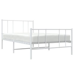 Cadre de lit métal sans matelas et pied de lit blanc 107x203 cm 