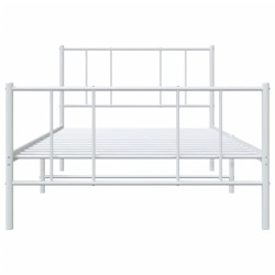 Cadre de lit métal sans matelas et pied de lit blanc 107x203 cm 