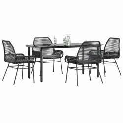 Ensemble à manger de jardin et coussins 5 pcs noir rotin verre 