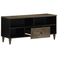 Meuble TV noir 100x33x46 cm bois massif de manguier 