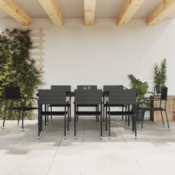 Ensemble à manger de jardin 9 pcs noir résine tressée et acier 