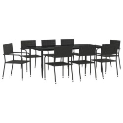 Ensemble à manger de jardin 9 pcs noir résine tressée et acier 