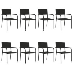 Ensemble à manger de jardin 9 pcs noir résine tressée et acier 