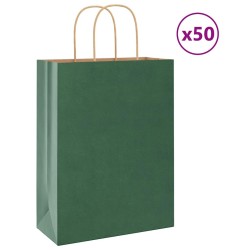 Sacs en papier 50 pcs avec poignées vert 26x12x35 cm 