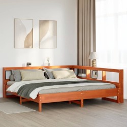 Lit bibliothèque sans matelas cire marron 180x200 cm pin massif 