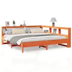 Lit bibliothèque sans matelas cire marron 180x200 cm pin massif 