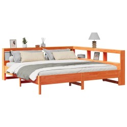 Lit bibliothèque sans matelas cire marron 180x200 cm pin massif 