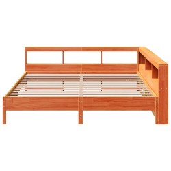 Lit bibliothèque sans matelas cire marron 180x200 cm pin massif 