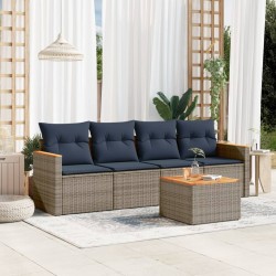 Salon de jardin 5 pcs avec coussins gris résine tressée 