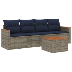 Salon de jardin 5 pcs avec coussins gris résine tressée 