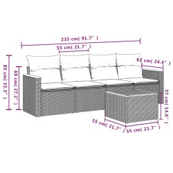 Salon de jardin 5 pcs avec coussins gris résine tressée 