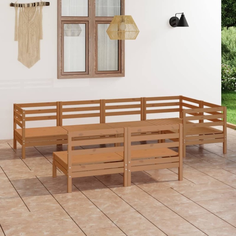 Salon de jardin 7 pcs Bois de pin massif Marron miel Salon de jardin 7 pcs Bois de pin massif Marron miel