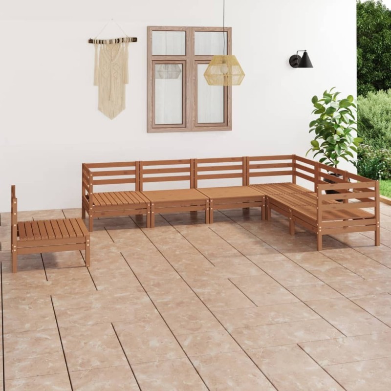 Salon de jardin 7 pcs Bois de pin massif Marron miel Salon de jardin 7 pcs Bois de pin massif Marron miel