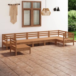 Salon de jardin 7 pcs Bois de pin massif Marron miel 