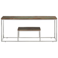 Table basse argenté acier inoxydable/bois massif récupération 