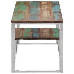 Table basse argenté acier inoxydable/bois massif récupération 