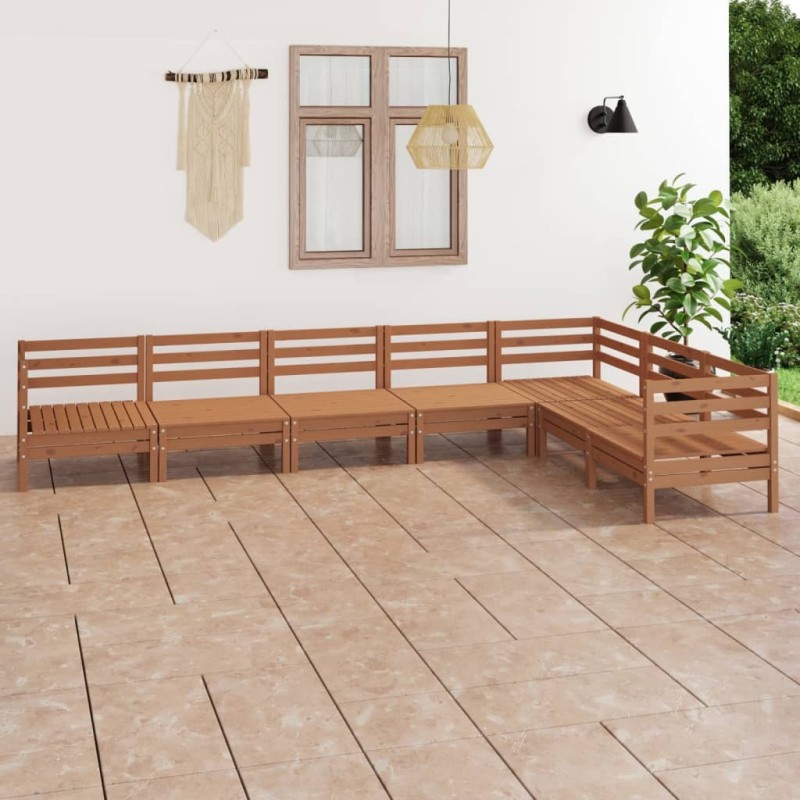 Salon de jardin 7 pcs Bois de pin massif Marron miel Salon de jardin 7 pcs Bois de pin massif Marron miel