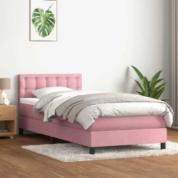 Sommier à lattes de lit avec matelas rose 100x210 cm velours 