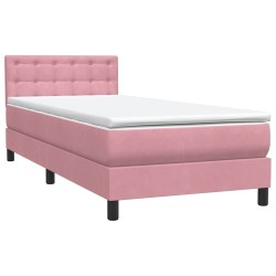 Sommier à lattes de lit avec matelas rose 100x210 cm velours 