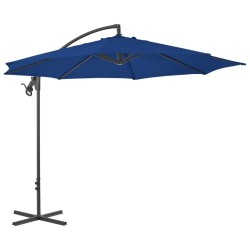 Parasol de jardin en porte-à-faux avec mât en acier bleu azuré 