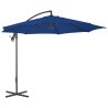 Parasol de jardin en porte-à-faux avec mât en acier bleu azuré 