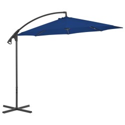 Parasol de jardin en porte-à-faux avec mât en acier bleu azuré 