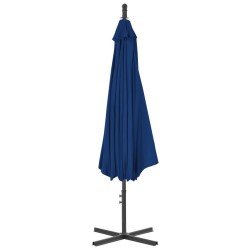 Parasol de jardin en porte-à-faux avec mât en acier bleu azuré 