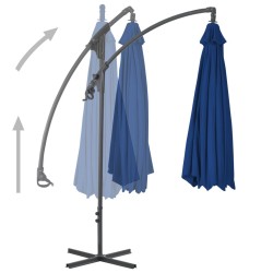 Parasol de jardin en porte-à-faux avec mât en acier bleu azuré 