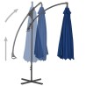 Parasol de jardin en porte-à-faux avec mât en acier bleu azuré 