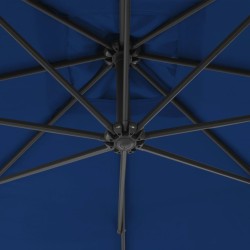 Parasol de jardin en porte-à-faux avec mât en acier bleu azuré 
