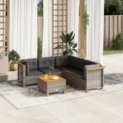 Salon de jardin 6 pcs avec coussins gris résine tressée 