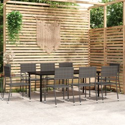 Ensemble à manger de jardin 9 pcs Gris 
