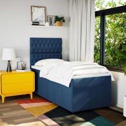 Sommier à lattes de lit avec matelas Bleu 90x190 cm Tissu 