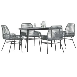 Ensemble à manger jardin coussins 5 pcs gris poly rotin verre 